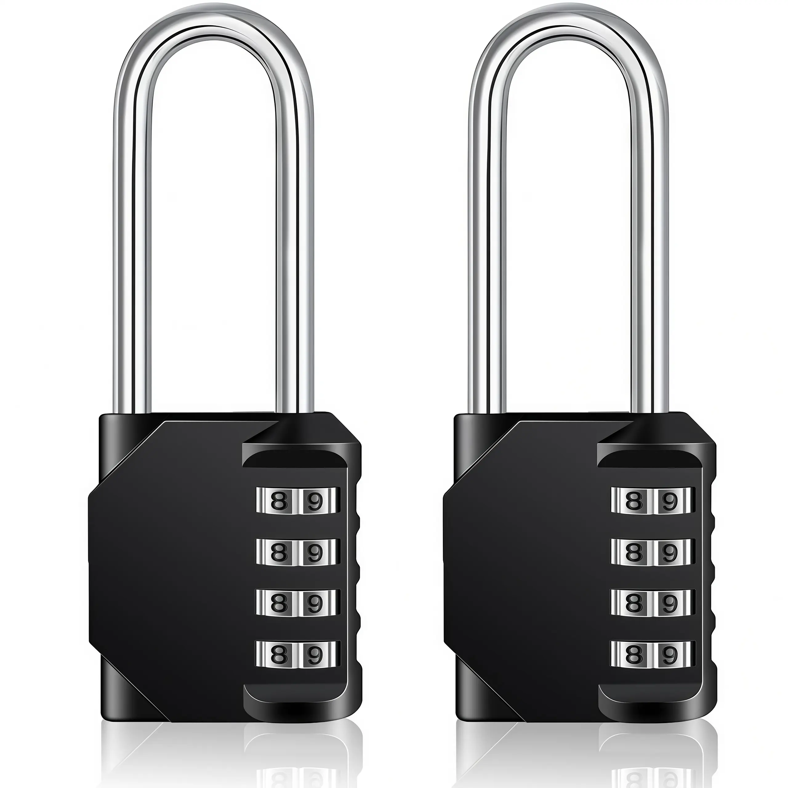 LMMAKE 2PCS Long Shackle Combination Padlocks, 4.09" Overall Height, 2.20" Shackle Height, Weatherproof 4-Digit Code Lock for Gates, Sheds, Gym Lockers & Outdoors