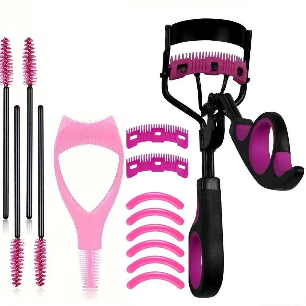 Eyelash Tool with Combed Eyelash Curler Set, Includes Lash Tools, Eyelash Makeup Tool for Curl Effect, Comes with Eyelash Brush, 4 Mascara Brushes, 3-in-1 Lash Cards, 2 Eyelash Replacement Combs and 6 Replacement Eyelash Curler Pads, Curl Lashes