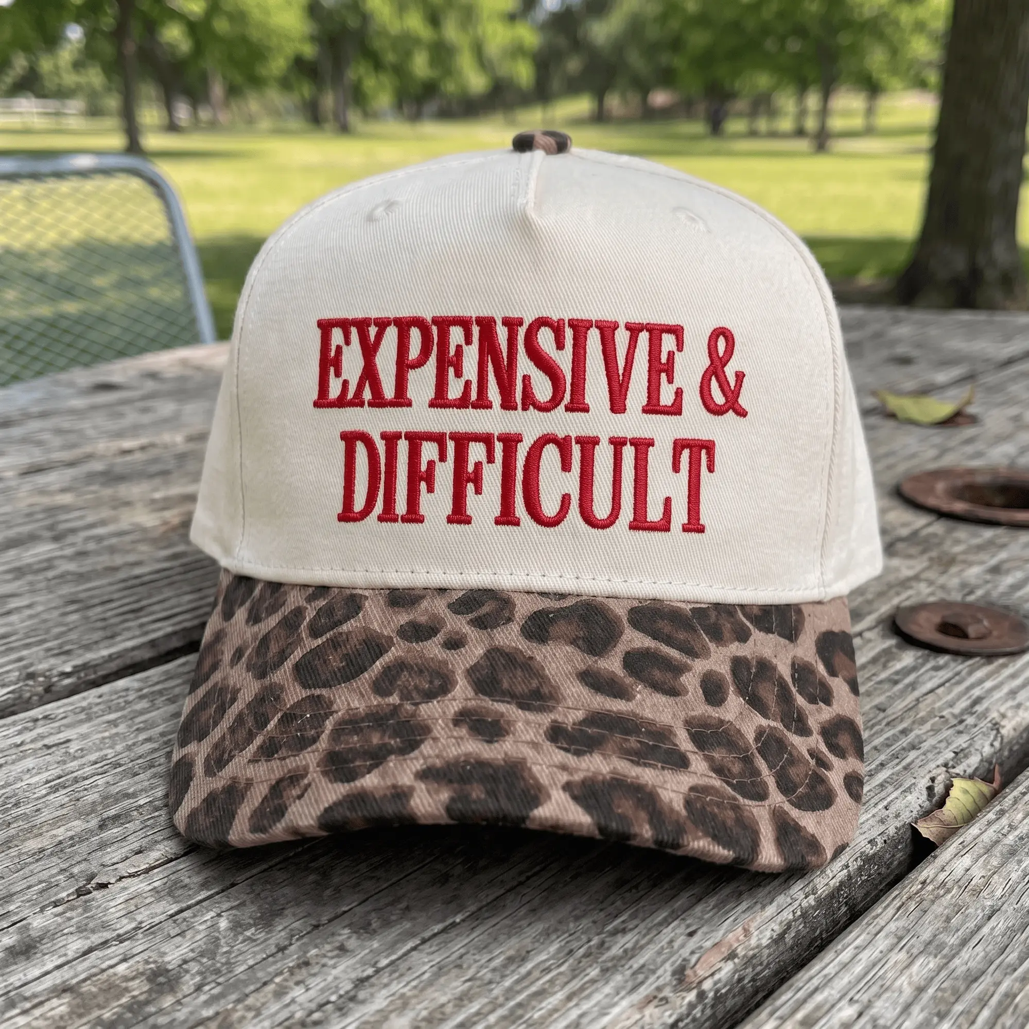 Expensive & Difficult Embroidered Cap Cheetah Trucker Hat Baseball Hat, Leopard Brim Bachelorette Cap, Two Tone Cap, Husband Cap, Summer Vibe, Trendy