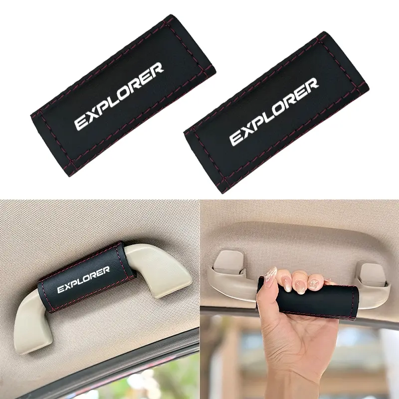 2pcs For Ford Explorer PU Leather Car Interior Seat Cover Accessories, Car Handle Protection Cover Accessories, Car Interior Accessory