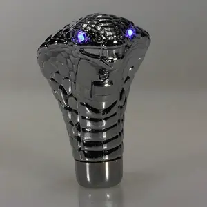 Universal Chrome Snake Gear Shift Knob with LED Eyes, Red & Blue Lighting, Manual Car Shifter for Custom Car Interior