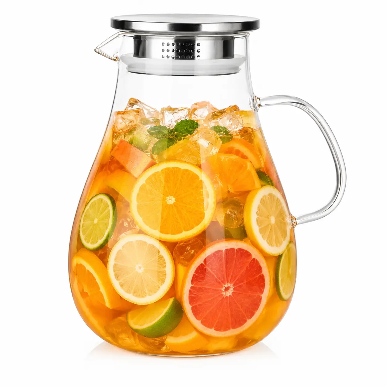 84 FL OZ Glass Pitcher with Lid and Handle, 2.5L Water Pitcher for Fridge, Ice Tea Carafe for Cold Brew, Drinks, Lemonade, Juice, Coffee, Beverage, Fruit, Clear, Borosilicate