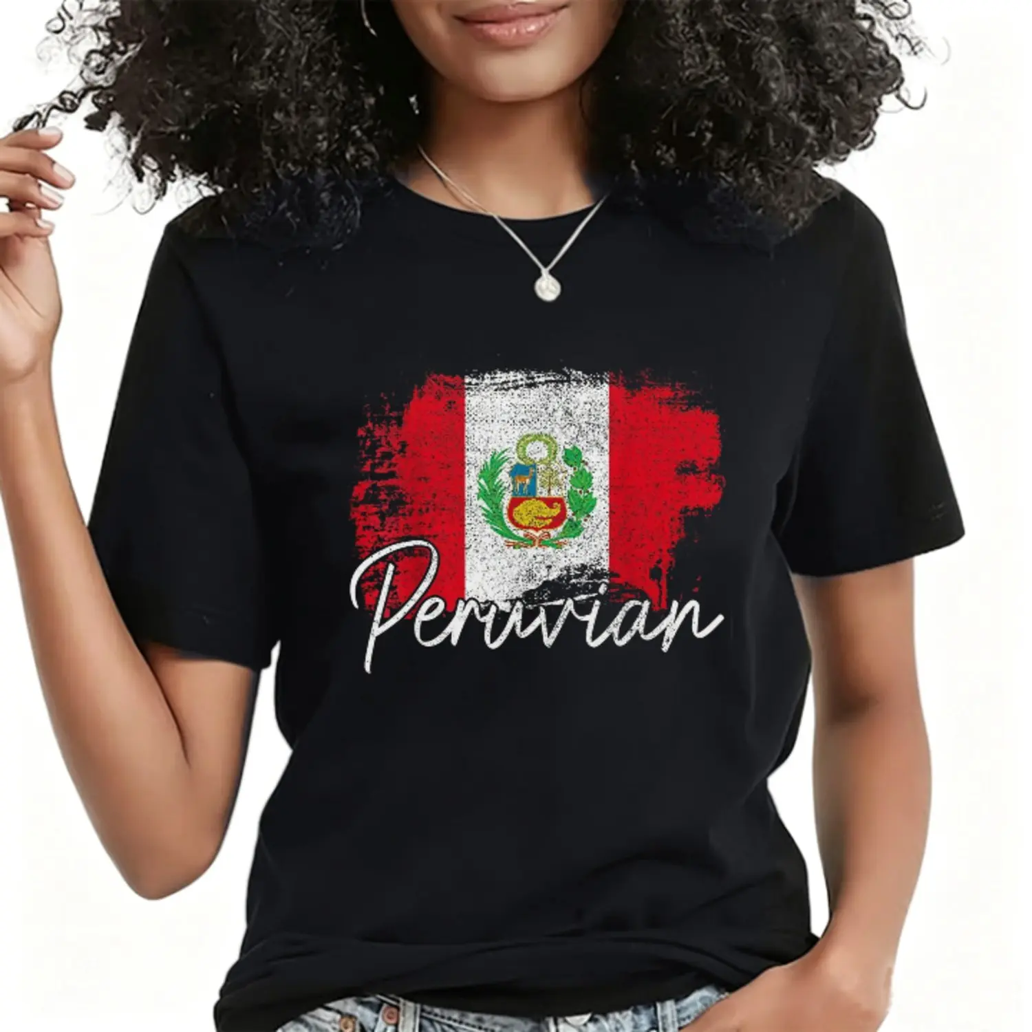 Vintage Peru Flag Peru Flag Pride Fun Graphic Peru Gift Summer Casual Shortsleeve Cotton T-Shirt