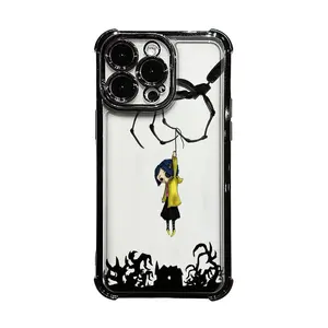 Anime Transparent Soft Case with Electroplated Frame, Exquisite Workmanship, iPhone Case Design, Vintage Telephone Pattern, Compatible with iPhone 11-17, Beautiful Couple