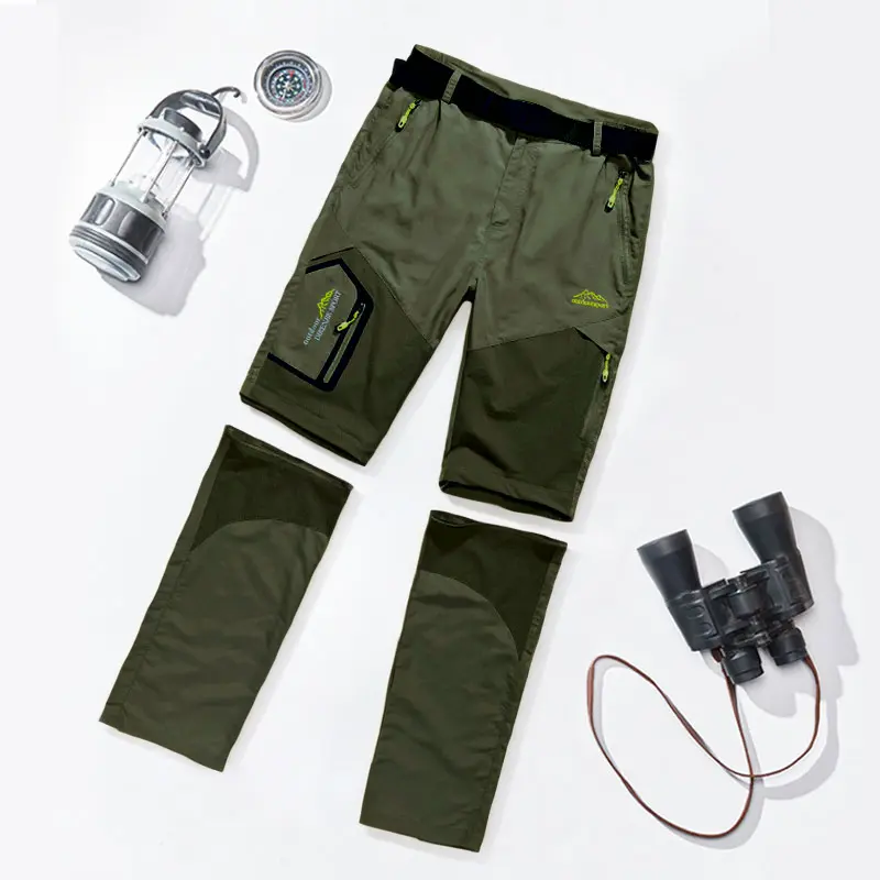 2-in-1 Men's Outdoor Hiking Pants with Free Belt, Breathable Zip-Off Cargo Pants, Lightweight Water-Repellent Tactical Trousers for Camping & Trekking