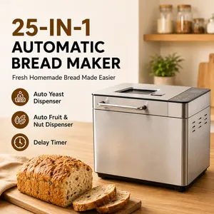 25-in-1 Programmable Bread Maker Machine with Automatic Yeast & Fruit Nut Dispenser, Delay Timer & 3 Crust Settings for Easy Fresh Homemade Bread