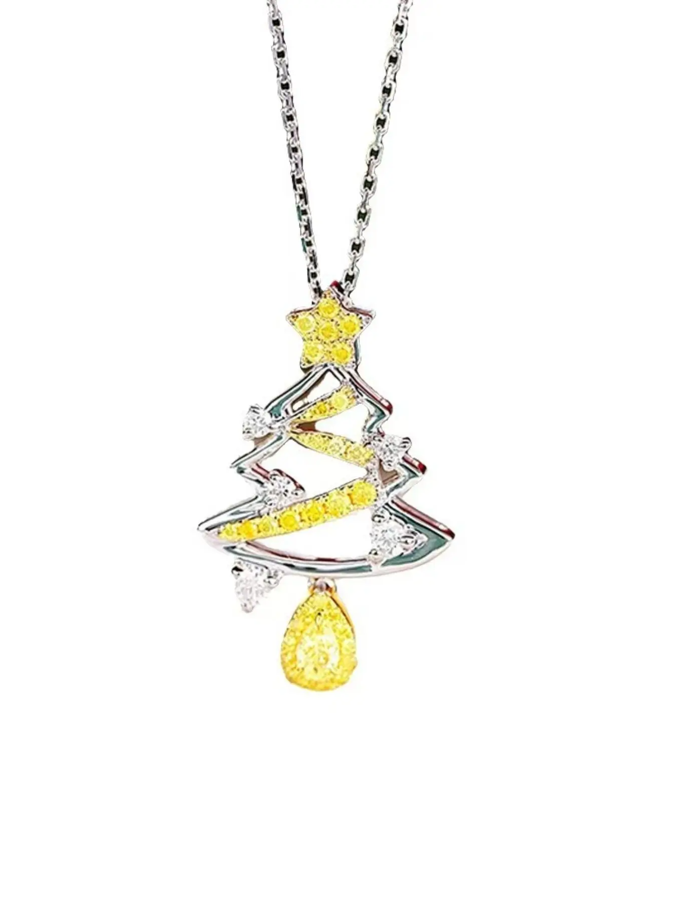 [Christmas] Silver Necklace for Women Yellow Starlight Christmas Tree Necklace Cute Elegant Fashionable Gift