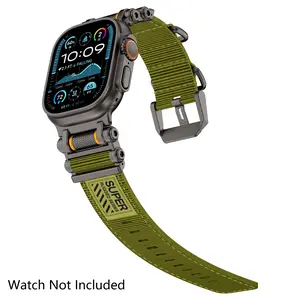 Metal Nylon/Sport Band, Smartwatch Strap for Apple Watch Ultra 2/Ultra – Military-Grade Durable & Sweatproof with Stainless Steel Connector – Fits Series 10-3/SE (42mm/44mm/45mm/46mm/49mm) - Black & Green - Smart Watch Accessories