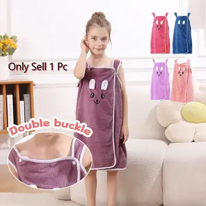 Kids Bath Towel Wrap with Cute Bunny Ears, Contemporary Microfiber Cartoon Anime Bath Skirt for Girls, Ultra Compact Woven Towel Robe, Age 6-12 - 250gsm, Casual Comfy Pajama