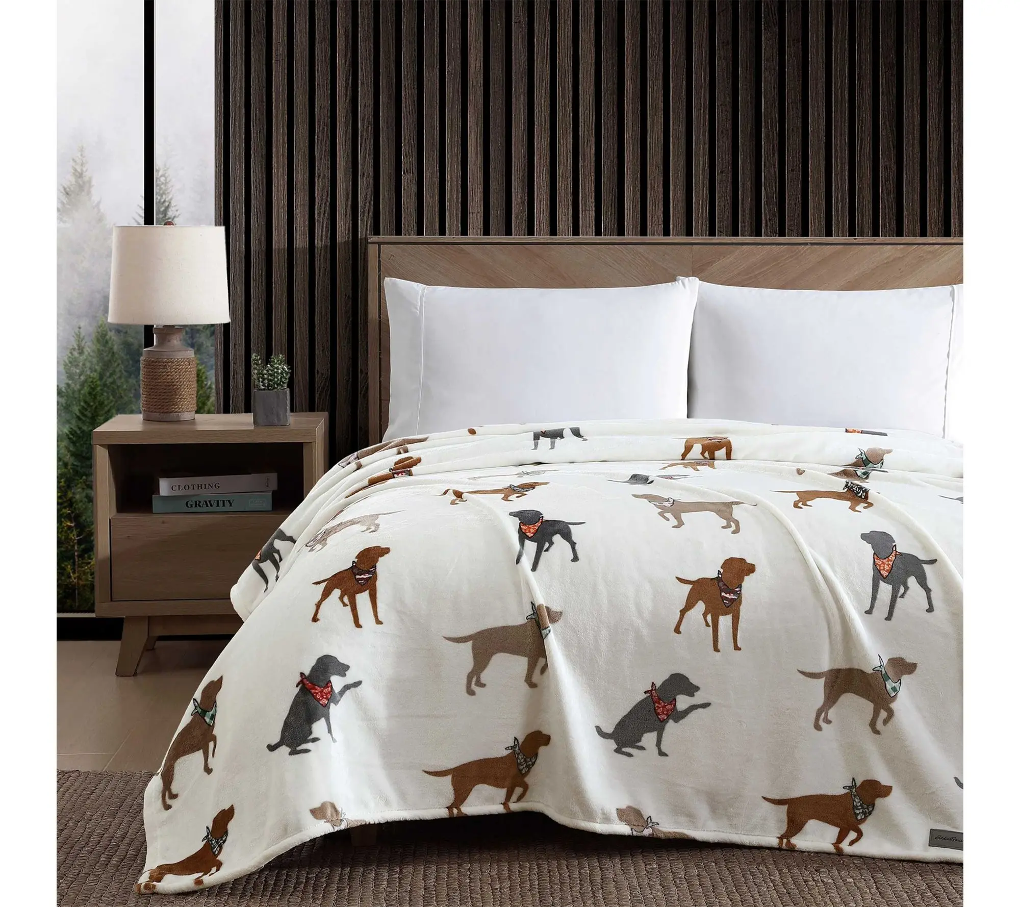 Eddie Bauer Dogs With Scarves Plush Fleece Twin Blanket