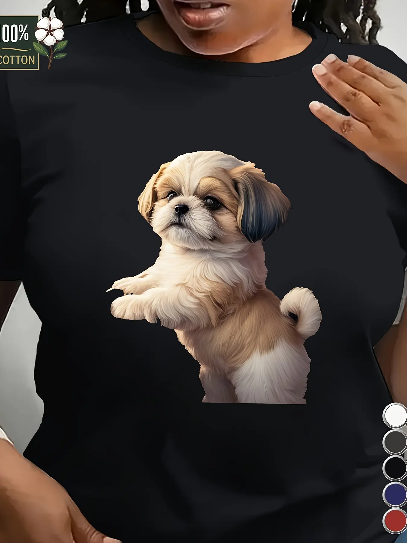 Vintage Shih Tzu Puppy T-Shirt for Men And Women - Adorable Fluffy Dog Design on a White Tee, Short Sleeve Round Neck Casual Top for Shih Tzu Enthusiasts, Washable Clothing for Pet Owners