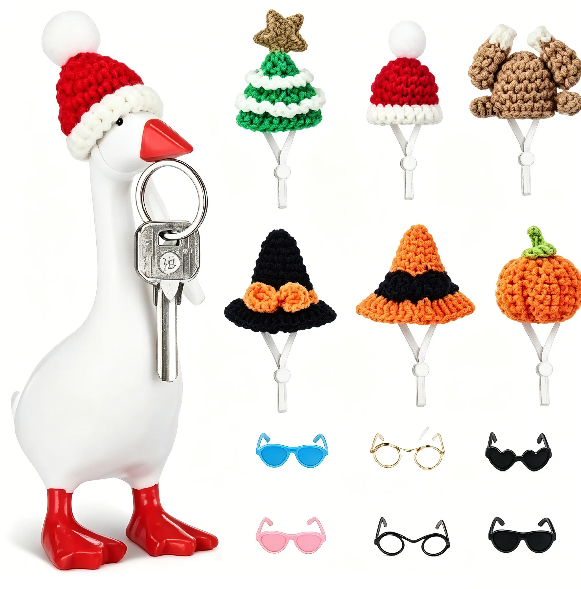 6 Set Holiday （Not include goose）Desk Goose Outfits 7 Inch Mini Knitting Hats Gift