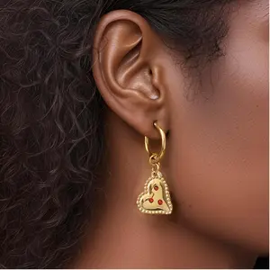 Women's Light Luxury Creative Golden Heart-Shaped Stainless Steel Earrings - 1-Pair Set with Sparkling Zircons, Synthetic Gems, Casual Wear, Valentine Anniversary Gift