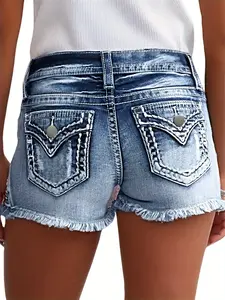 Womens Mid Rise Ripped Jean Shorts Distressed Stretchy Denim Shorts for Casual Everyday Wear with Trendy Ripped Design and Comfortable Stretchy Fabric