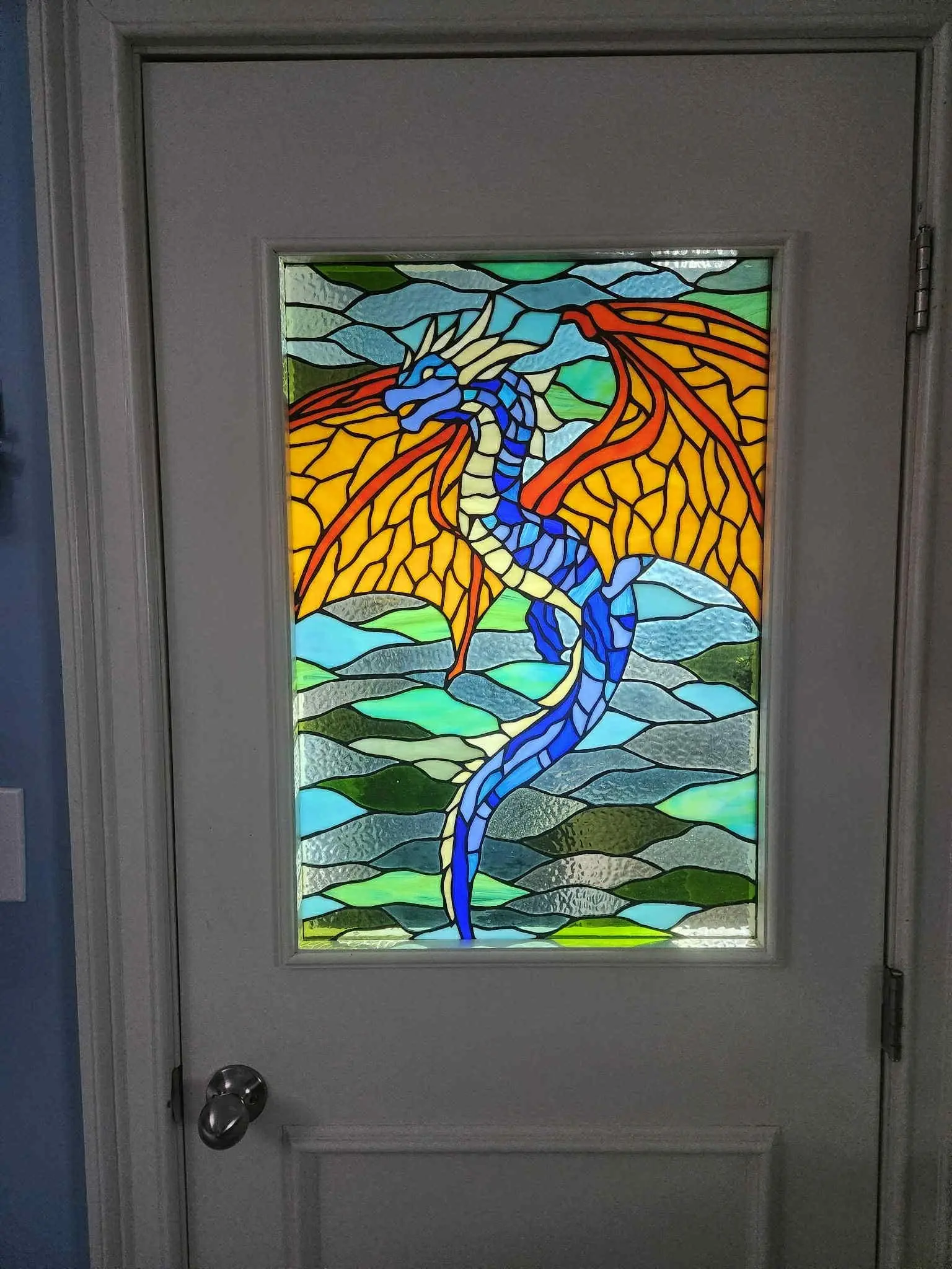The Fire & Frost Dragon Panel Stained Glass Window Panel D-93
