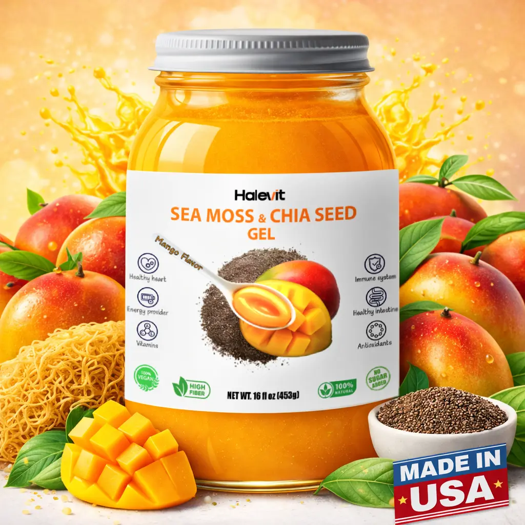 Halevit Mango Sea Moss - Organic, Nutrient-Dense Superfood for Immunity, Digestion & Thyroid Support - Vegan, Made in USA, 16 oz Jar - Gut Healthy Booster