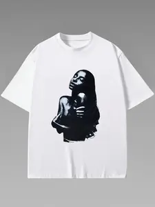 Women's Vintage Sade Print Round Neck Graphic Tee, Fashion Casual Short Sleeve T-shirt Top for Daily Wear, Ladies Clothes for All Seasons