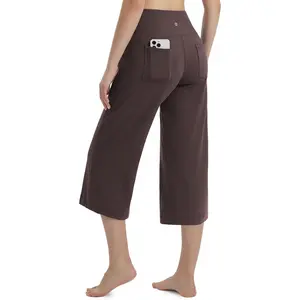 baleaf Women's Capri Pants Wide Leg with 4 Pockets Yoga Dress Capris High Waist Cropped Pants Loose Lounge Travel Summer[PC:bgy032]