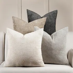 Boho Throw Pillow Covers 20x20 Set of 4, Neutral Chenille Decorative Cushion Covers for Couch, Sofa, Bedroom, Living Room, Farmhouse & Mid-Century Modern  Decor