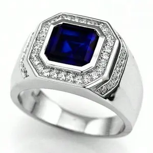 1 piece Classic Sapphire Ring, European and American fashion elegant square ring with micro inlaid, Cubic Zirconia stone suitable for daily wear