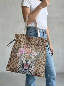Tiger Pattern 2D Printed Drawstring Tote Bag, Tote Handbag, Casual Tote Bag, Large Capacity Shopping Bag, Durable and Wear-Resistant, Suitable for Work, Shopping, Picnic