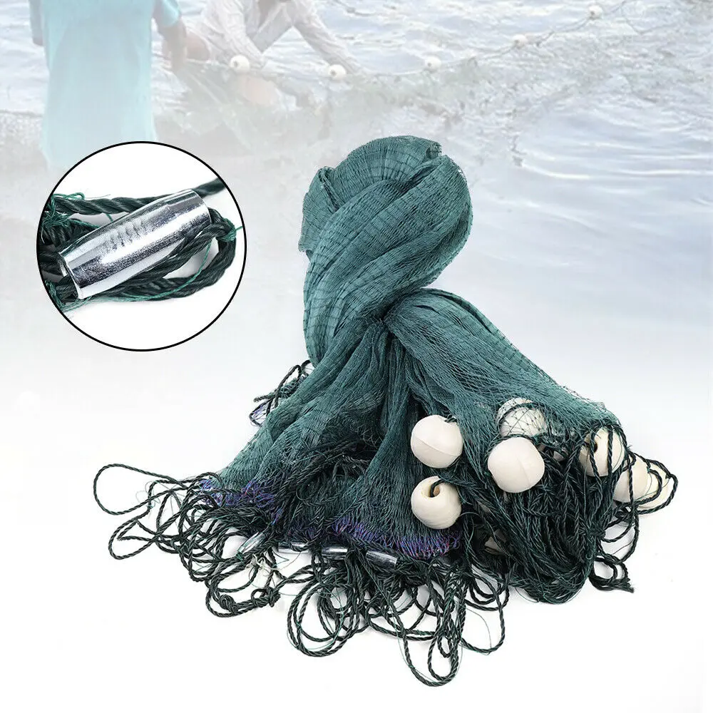 Professional Cast Fishing Net - 6.5x33ft Green Polyethylene Encrypted 0.5in Mesh, Strong Double-Knot Net with Water Ripple Pre-Tied Hooks, Telescopic Rod for Ocean, Lake Fishing Tackle
