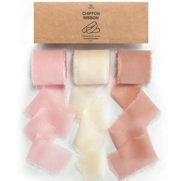 1.5 Inch x 21 Yd Chiffon Fringe Ribbon Set, 3 Rolls Pastel Ribbon for Baby Shower, Birthday Gift Wrapping, Bouquets & Party DIY Decor, Vitalizart, dealsforyou, summerwins