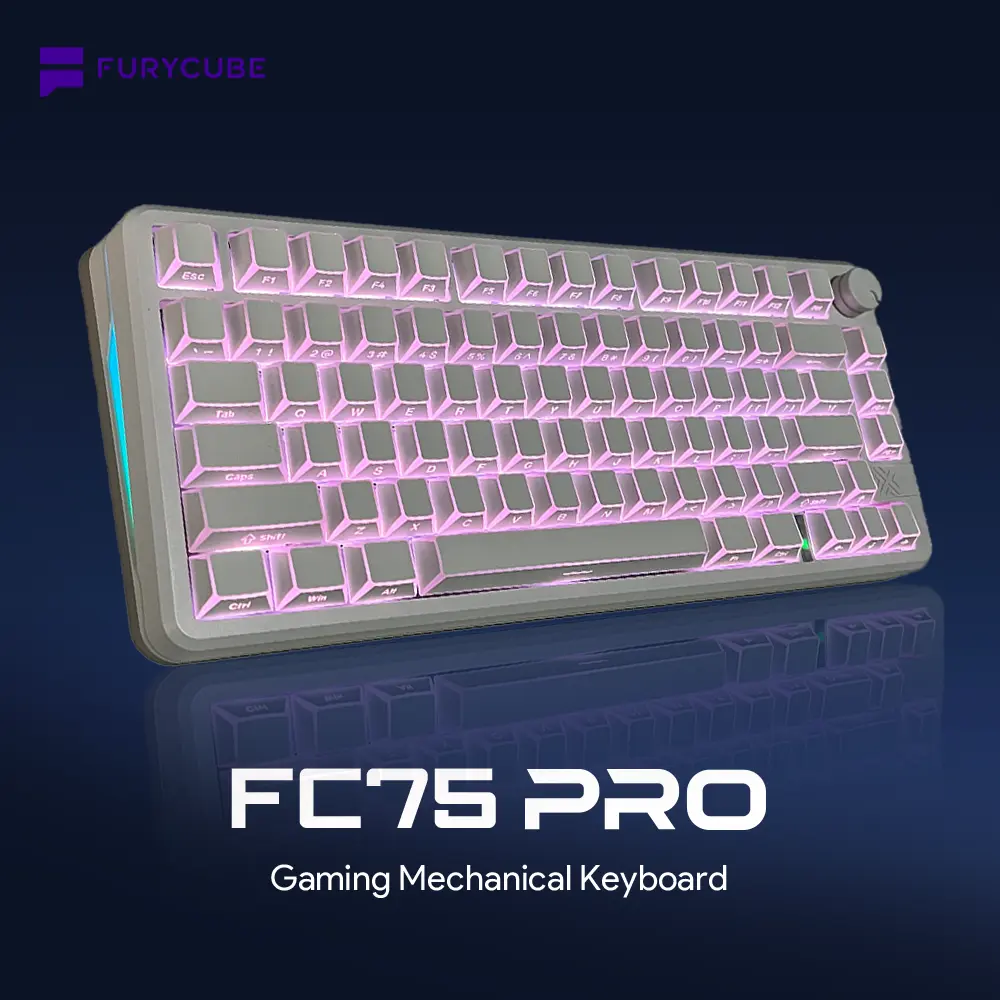 FURYCUBE FC75 Pro Mechanical Creamy Keyboard Wireless with Knob RGB Backlit Tri-mode 2.4G USB-C Bluetooth Hot Swappable Gasket Structure in 75% Layout, Gaming/Office Keyboard for PC/MAC/LINUX, White&Green, Gift, Dealsforyoudays