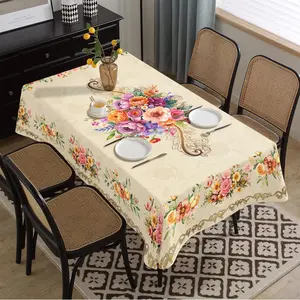 Beautiful Floral Tablecloth, Long Rectangle Washable Fabric, Ideal for Picnics & Weddings, Durable Home Decor for Festive Occasions