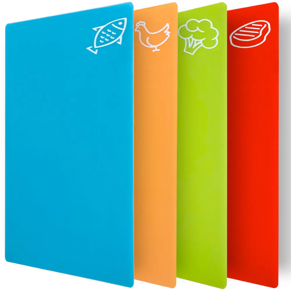 GORILLA GRIP 100% BPA-Free Flexible Cutting Board, Durable Plastic Mats with Food Icons for Meal Prepping, Large Kitchen Chopping Mat, Use for Meat Fish Vegetables Fruit, Multicolor