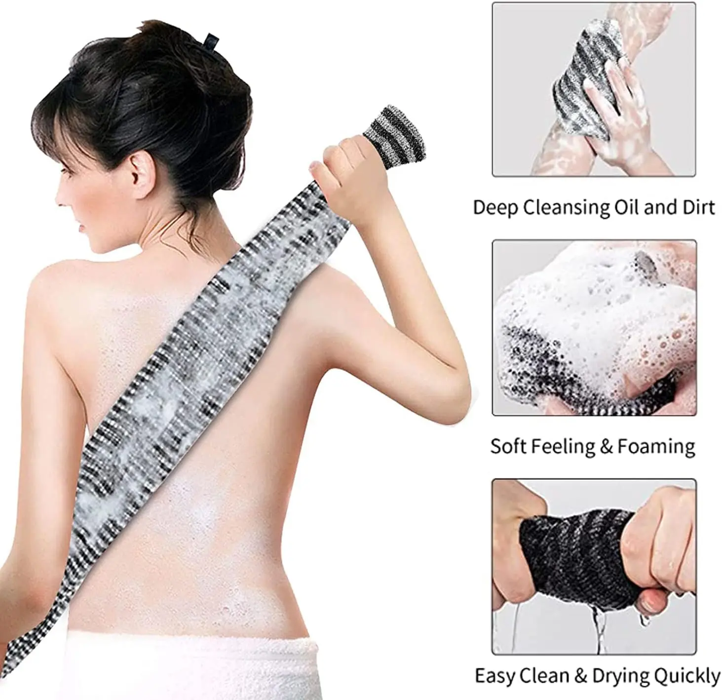Exfoliating Body Scrubber & Back Scrubber for Shower, Japanese Washcloth Towel for Men & Women, Body Exfoliator Loofah Sponge for Deep Cleaning  net