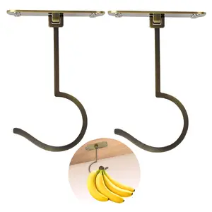 2pcs Banana Hook, Metal Banana Hanger Under Cabinet to Keep Bananas Fresh, Banana Holder for Kitchen Items, Kitchen goodies Organiser Plastic home storage