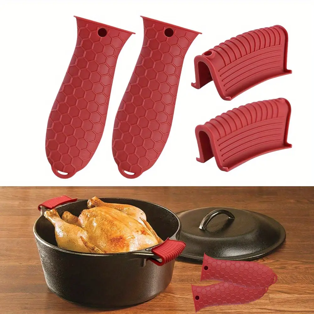 4pcs Cast Iron Handle Covers, Heat Resistant Material Pot Handle Holders, Non-Slip Pot Handle Covers, for Frying Cast Iron Skillet Metal Pan