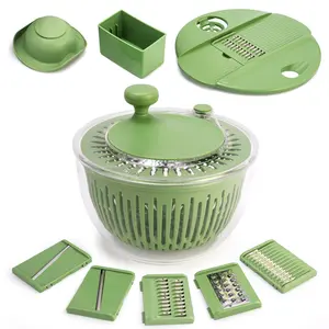 SUSTEAS 5-in-1 Salad Spinner – Stainless Steel Vegetable Cutting & Cleaning Basket, Fruit Filter, Kitchen Utensils for Quick Meal Prep, Green