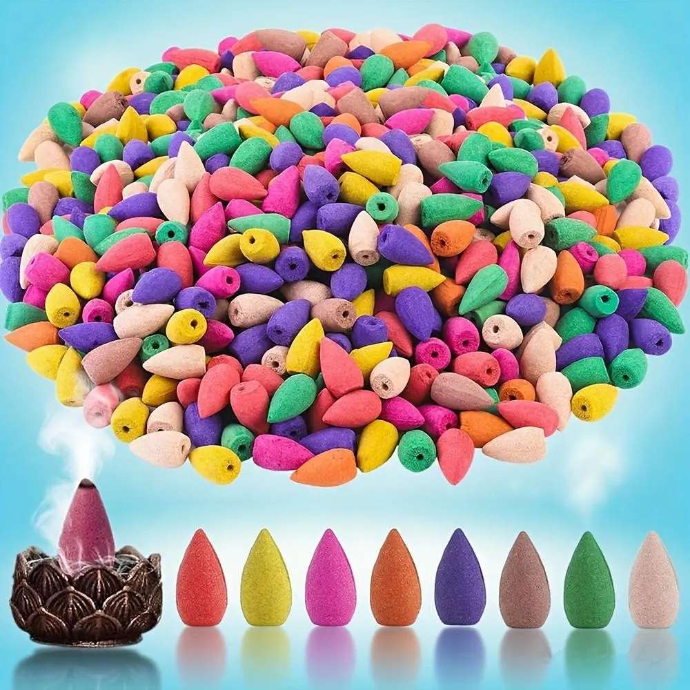 300-Piece Assorted Scented Backflow Incense Cones - Large Pack Wood Aroma Incense Freshener with Lavender, Agarwood, Sandalwood, Artemisia, Floral, Rose Scents for Aromatherapy, Yoga Gifts, Stylish Home Decor, Sandalwood Incense