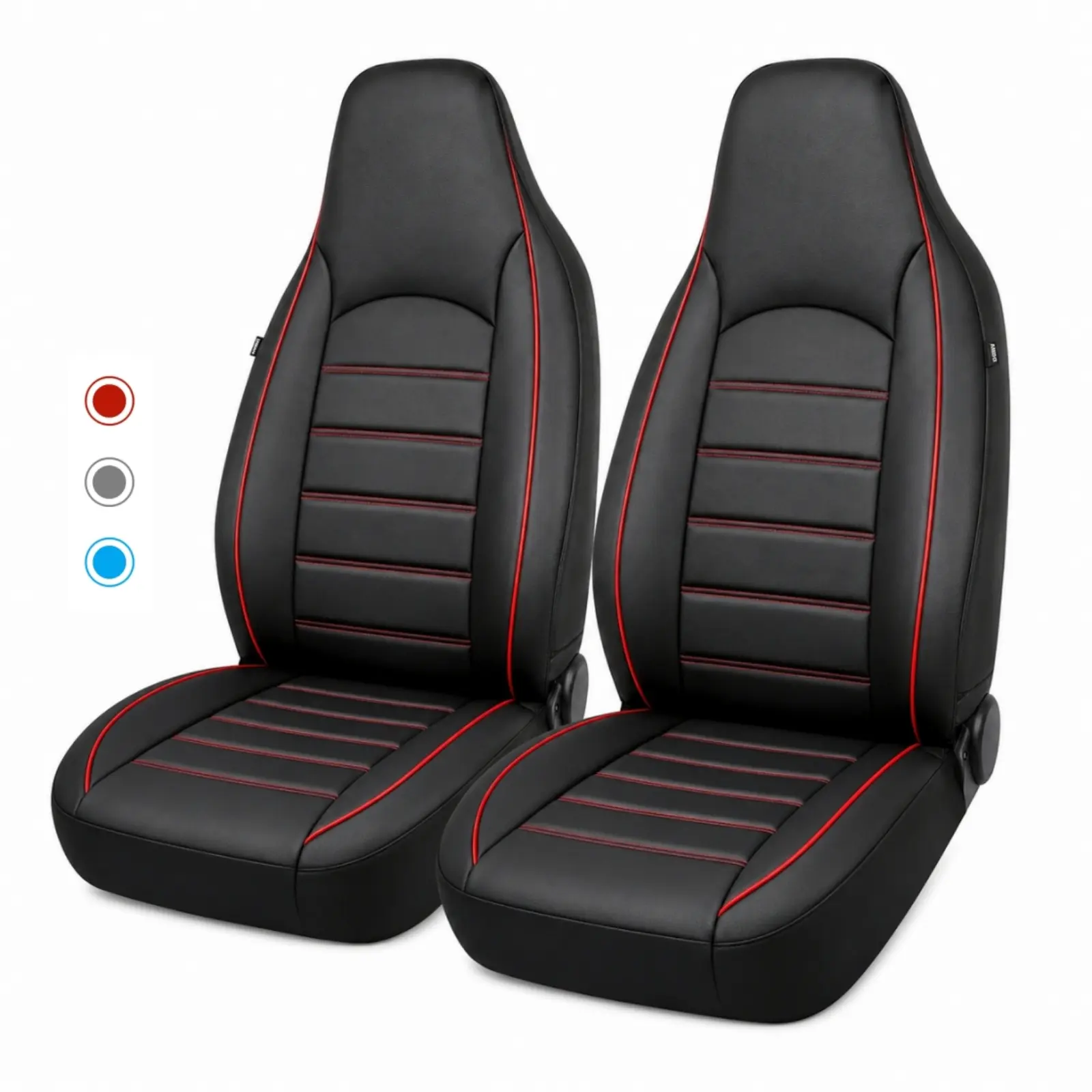 AUTOYOUTH 2PCS PU Leather High Back Front Car Seat Covers, Waterproof Anti-Slip Car Seat Protectors, Airbag Compatible, Easy to Install, Universal for Jeep Toyota SUVs Vans Trucks, Black Red Blue Gray Automotive Interior Accessories, Car Accessories
