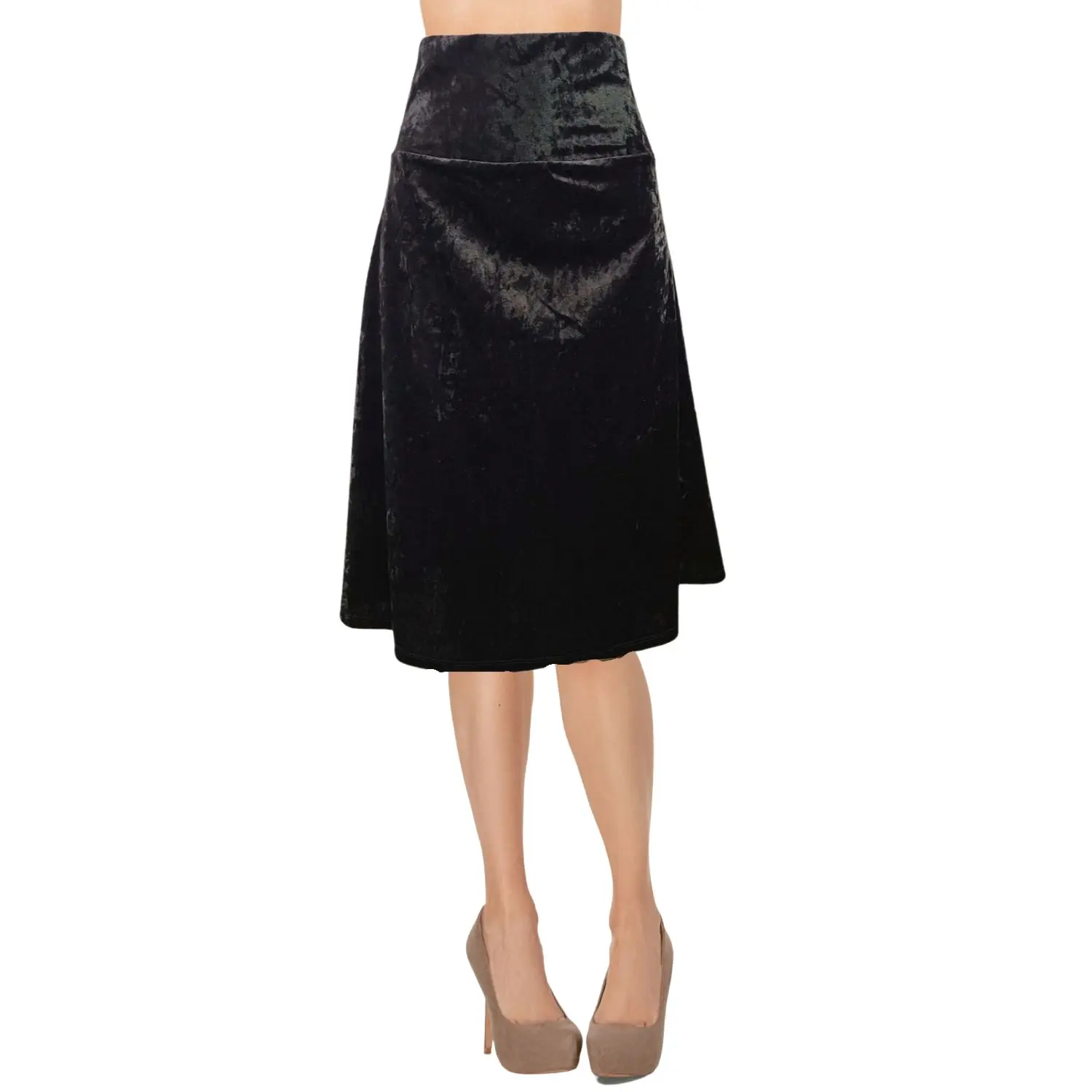 ShopMyTrend Women's Foldover Lightweight Pull On Closure Flare Flowy Midi Velvet Skirt