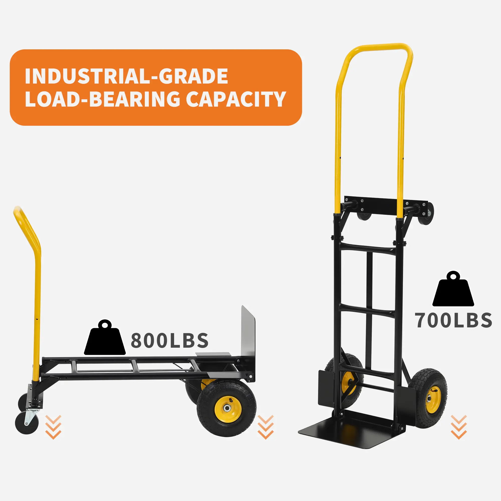 2-In-1 Convertible Hand Truck & Platform Dolly - 400/800 Lbs Capacity with 4 Non-Flat Wheels, Multi-Purpose Utility Cart for Moving, Warehouse, Grocery & Garden Use, Metal