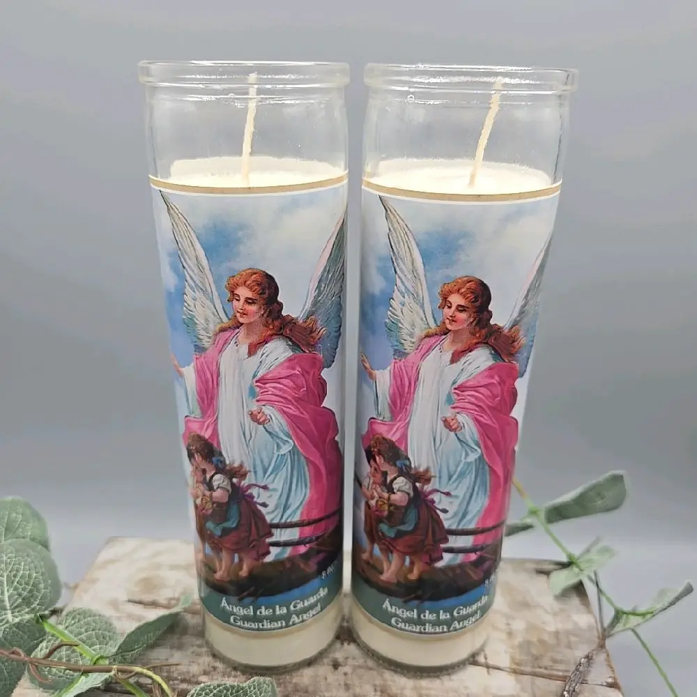 Angel de la guarda Veladoras Con Oración Guardian Angel Prayer Candles 8" Decor Ornaments for Spiritual Home Decor