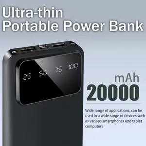 20000Mah Large Capacity Mobile Power Supply, 5V2.1A Portable USB Charger, LED And Digital Display, for Ios/ Android Devices, 2Xusb Output, Type-C/ Micro Input, Safe And Stable Polymer Lithium Battery