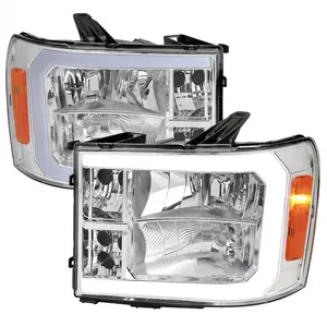 2007-2013 GMC Sierra 1500/ 2007-2014 1500HD 2500HD 3500HD LED Bar Factory Style Headlights (Chrome Housing/Clear Lens)