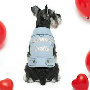 Mom's Good Friend Faux Denim Jacket for Pets, Stylish Dog & Cat Coat, Teddy Bichon Pomeranian Miniature Dog Clothes, Clothing