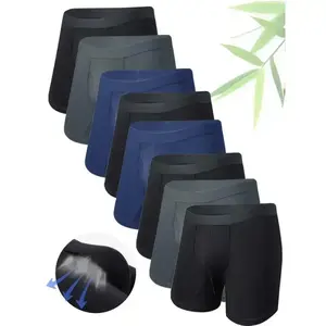 8-Pack Men'S Solid Color Bamboo Fiber Boxer Briefs, 95% Bamboo 5% Spandex, Medium Stretch Knit Fabric, Comfortable Soft Underwear for Casual WearRAIMENTRY