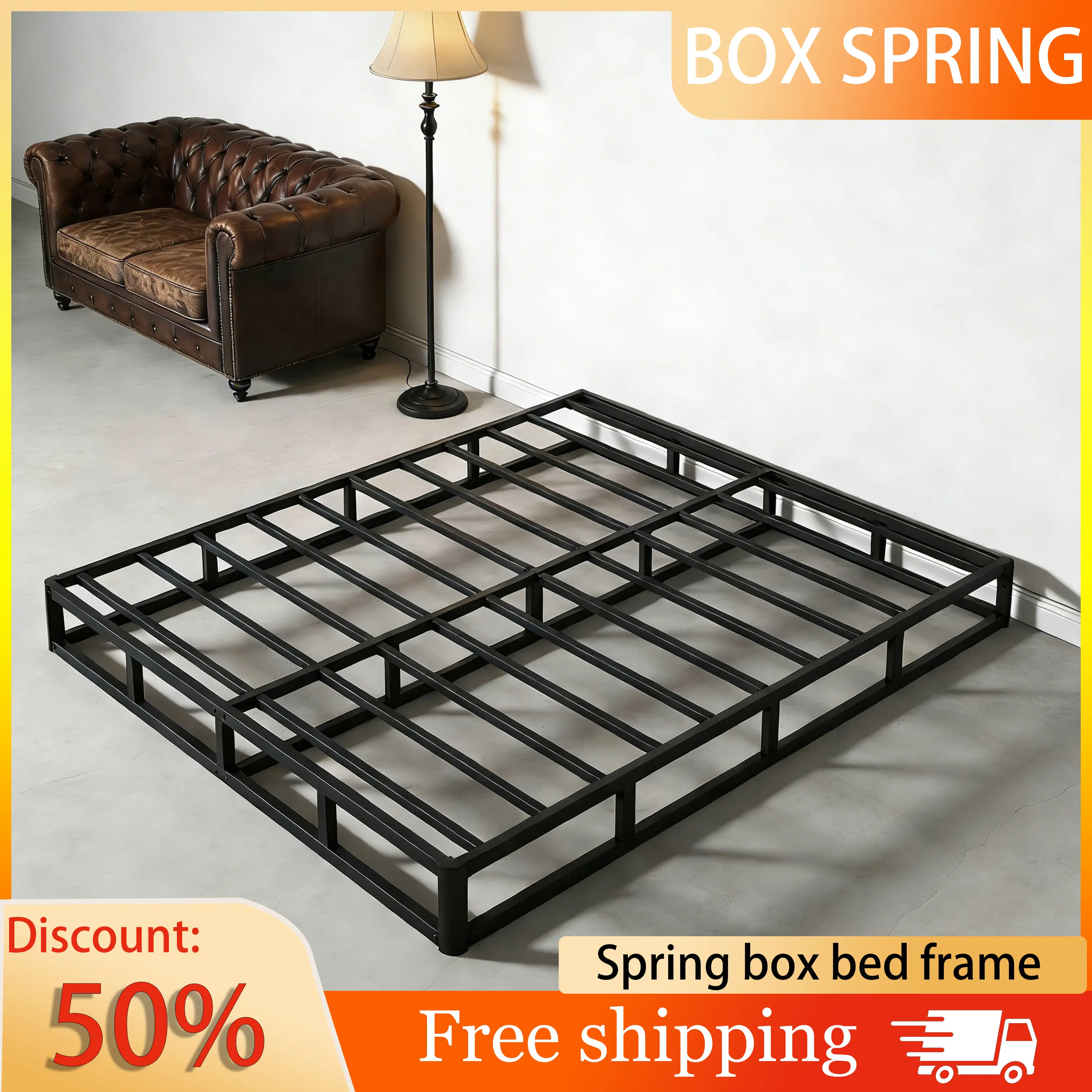 Edenza Queen Size Box Spring (7 in) - Heavy Duty Queen Size Bed Frame Foundation, Sturdy Metal Frame with Grid-Like Steel Wire Quiet Spring, Fabric Cover Set Includes Bedspread, Easy Install, Noise-Free Minimalist Bedroom Furniture Gift