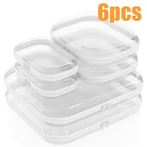 6 pieces of double-zipper hard transparent storage bags, including 3 different sizes, suitable for toy storage, hard plastic pencil cases, hard plastic clay storage, portable holiday bathroom makeup bags mini box
