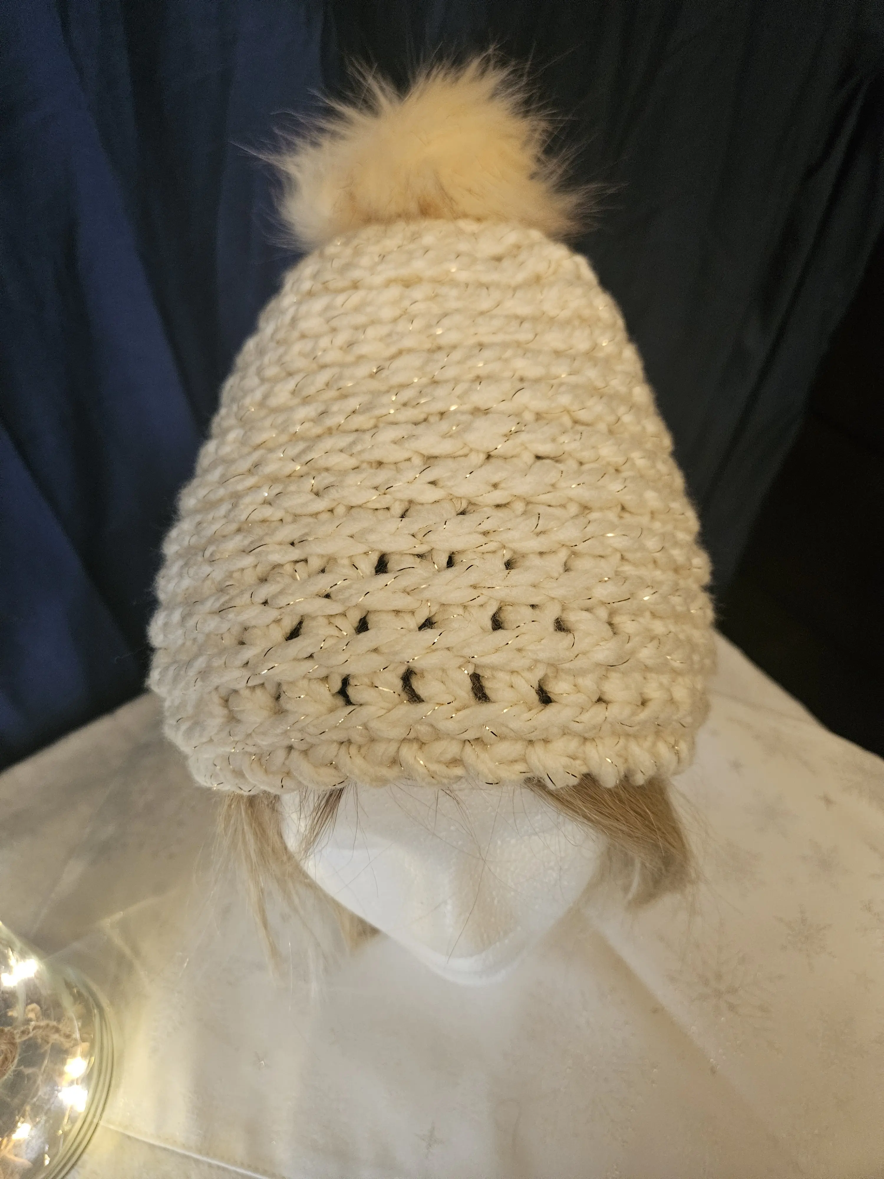 Chunky Cream Crochet Beanie Cozy Soft Sparkle Acrylic Beanie for Adults Comfortable Fit Versatile Stylish Accessory