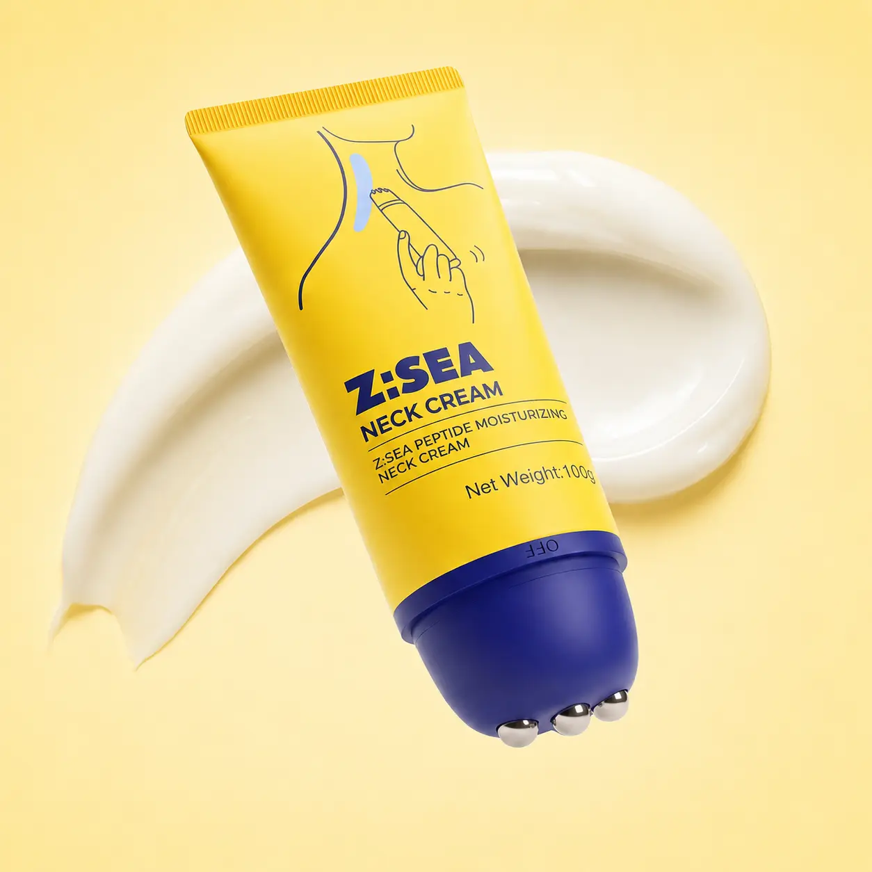 Z:SEA Ice-Feeling Cold Roller Peptide Neck Cream | 3-Sec Absorb Non-Sticky Massage Cream with French Peptides & Caffeine | Instant De-Puffing & V-Shape Lifting for Crepey Skin, Jawline, Neck | 5.29 Oz,travel essentials,sunscreen,back to school