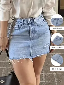 Women's Denim Skirt, Fashion Casual Ripped Skirt for Daily Outdoor Wear, Ladies Bottoms for Summer