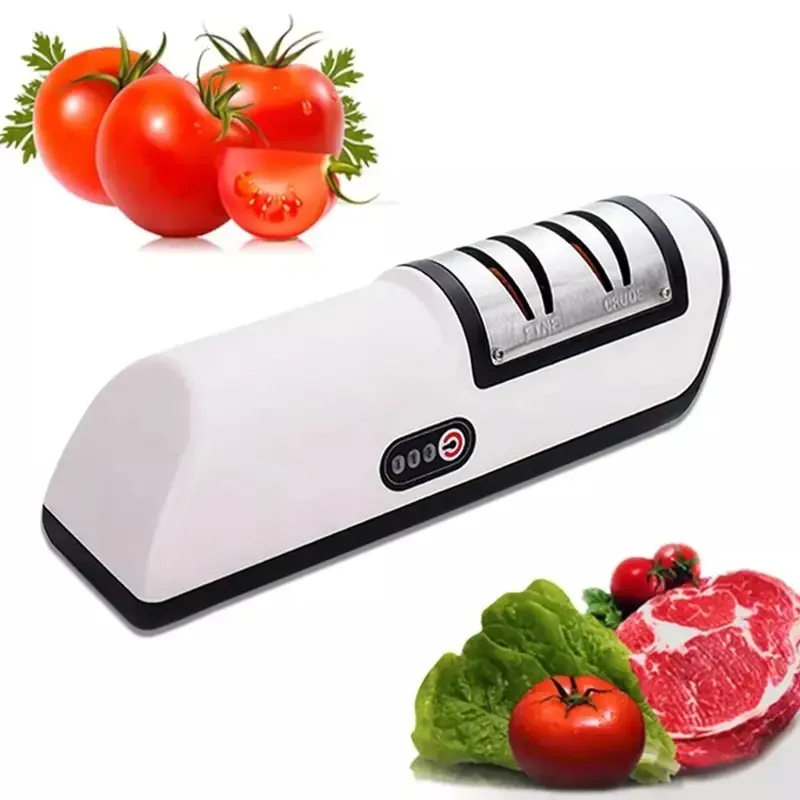 Knife Sharpener Professional 2-Stage Electric Knife Sharpener, Black, Knife Sharpener for a wide range of kitchen knives with quick sharpening and polishing functions for easy use.