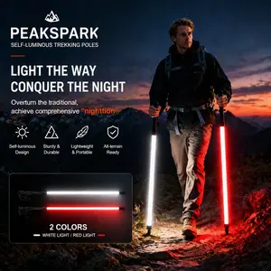 Laser Saber Style Trekking Poles – Sturdy Non-Foldable Hiking Sticks with Built-in LED Glow Strip, Adjustable Waterproof Aluminum Alloy, Anti-Slip Handle for Night Hikes, Camping, Emergency Safety, Photo & TikTok Ready